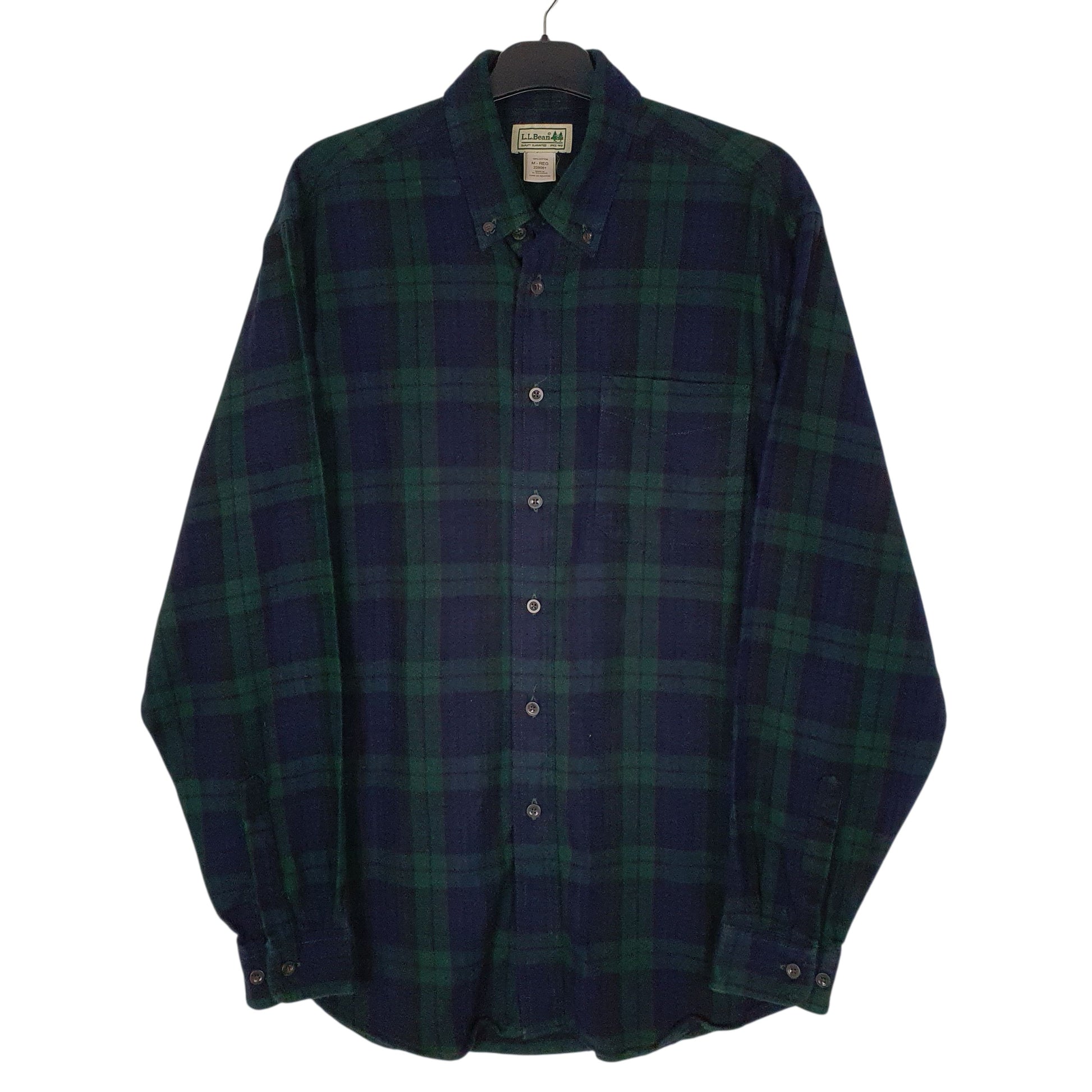 Mens Navy L.L.Bean Scotch Plaid Flannel Long Sleeve Shirt