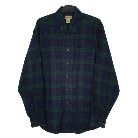Mens Navy L.L.Bean Scotch Plaid Flannel Long Sleeve Shirt