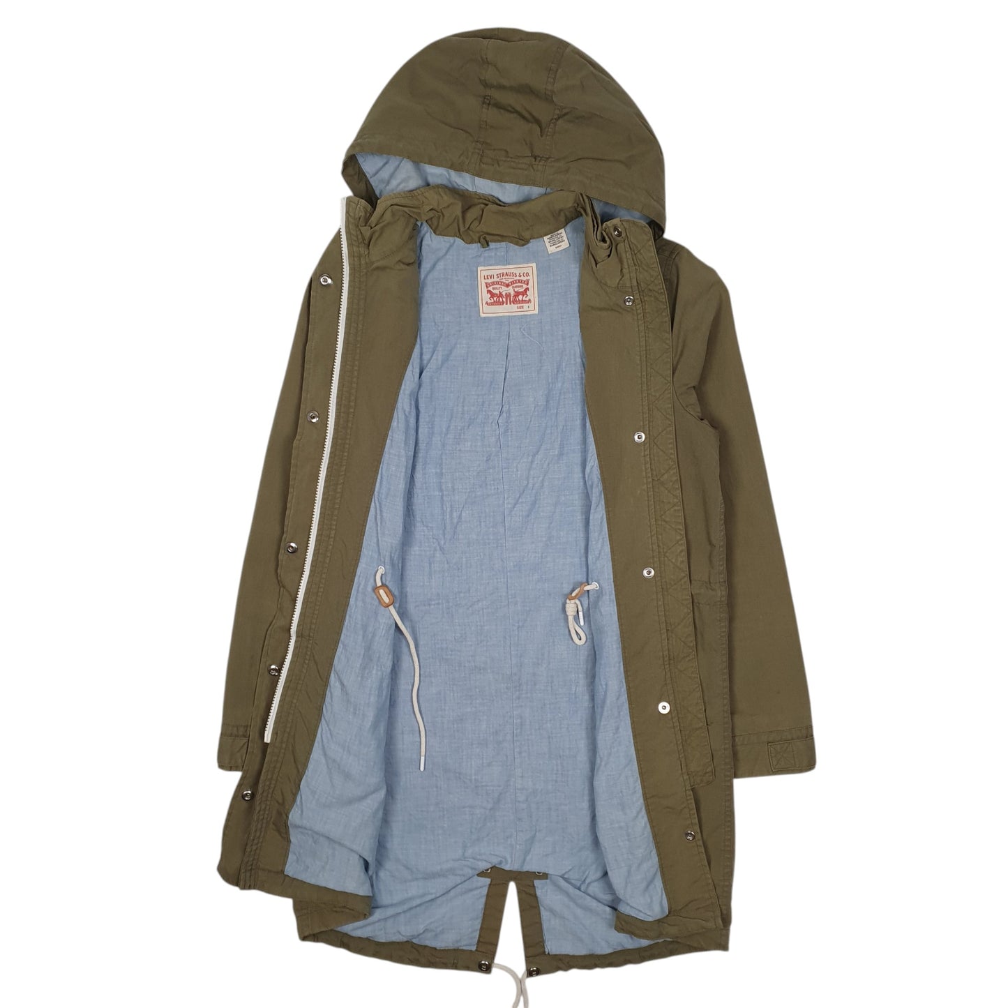 Mens Green Levis Longline Trench Fishtail  Coat
