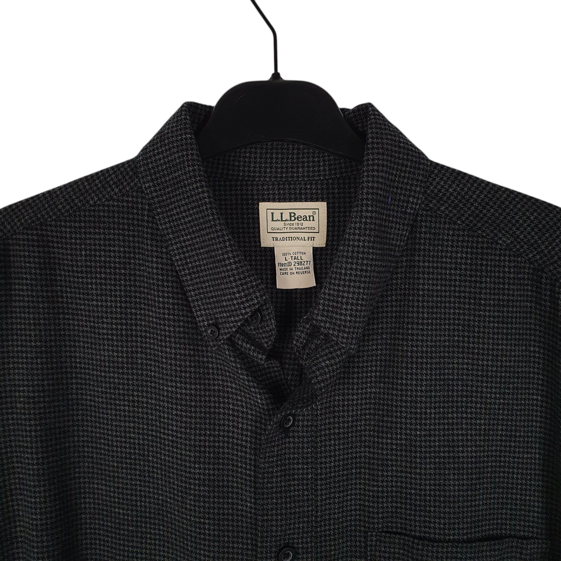 Mens Grey L.L.Bean Thick Flannel Houndstooth  Shirt