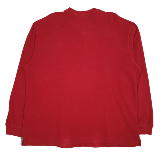 Mens Red LL Bean Henley Crewneck Jumper