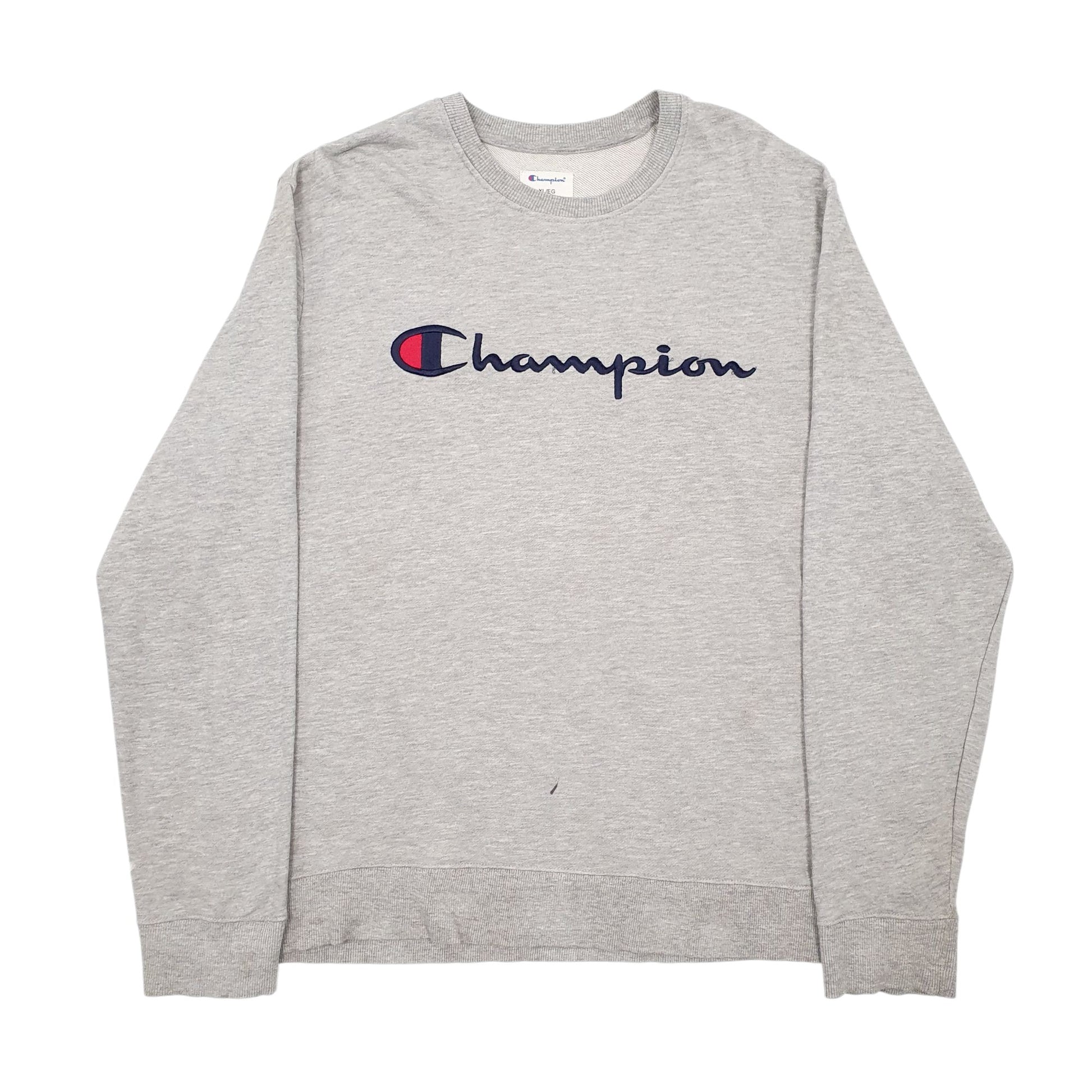 Mens Grey Champion Spellout Crewneck Jumper