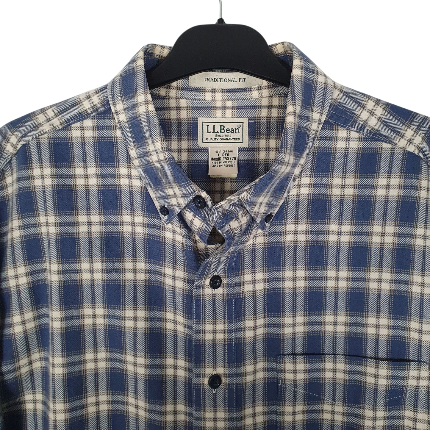 Mens Blue L.L.Bean Scotch Plaid Flannel  Shirt