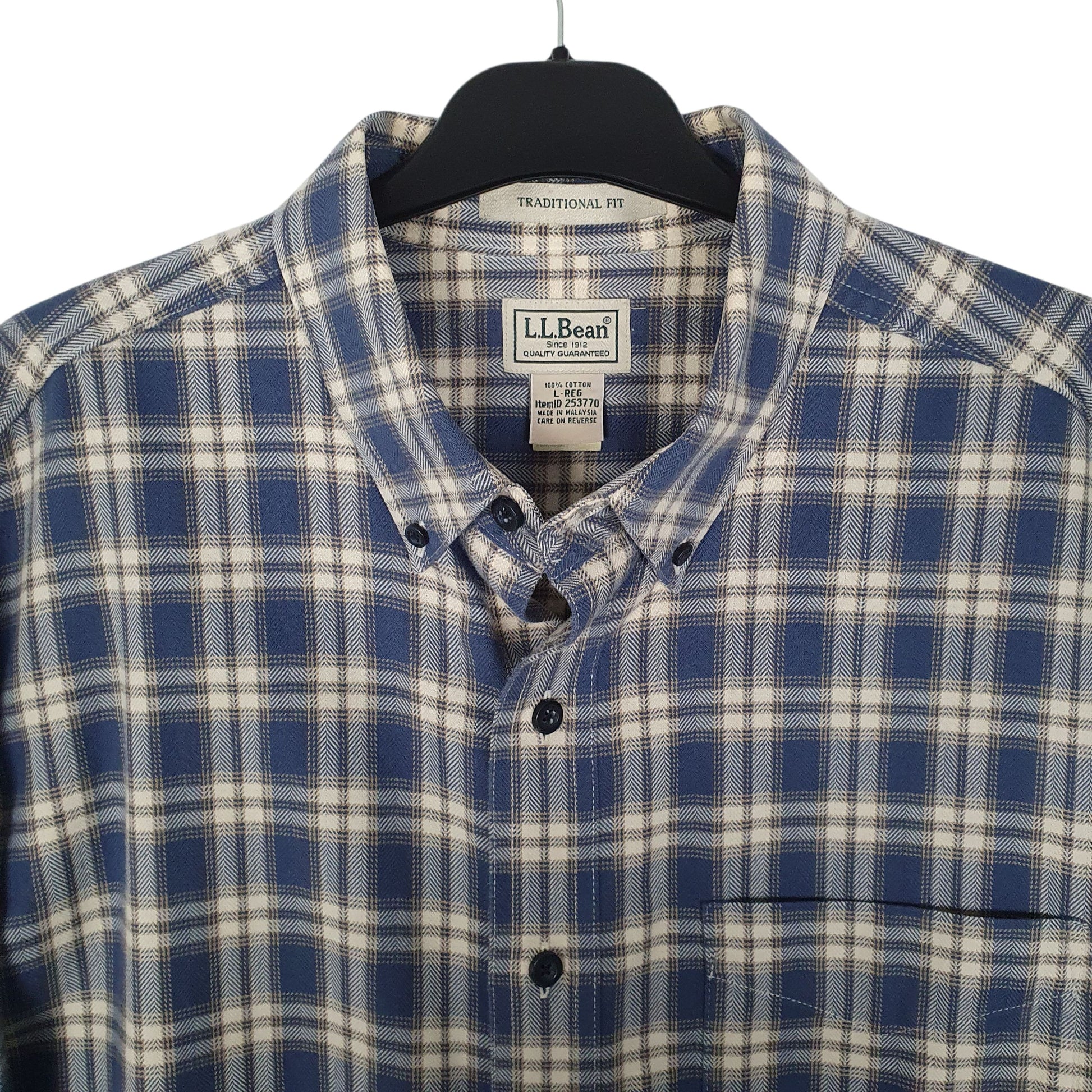 Mens Blue L.L.Bean Scotch Plaid Flannel  Shirt