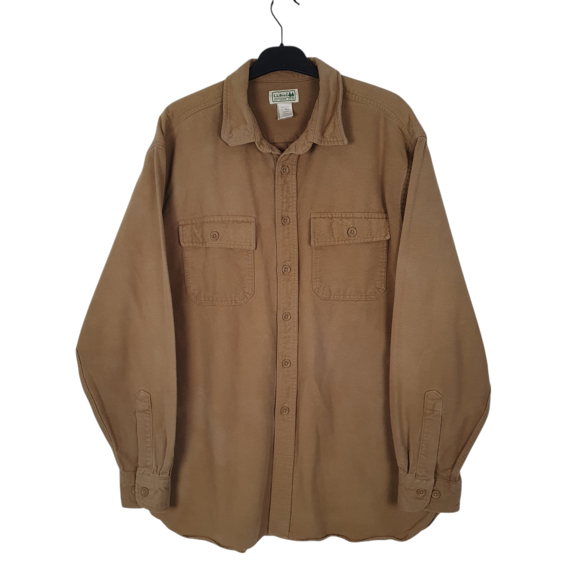 Mens Beige L.L.Bean Thick Chamois Long Sleeve Shirt