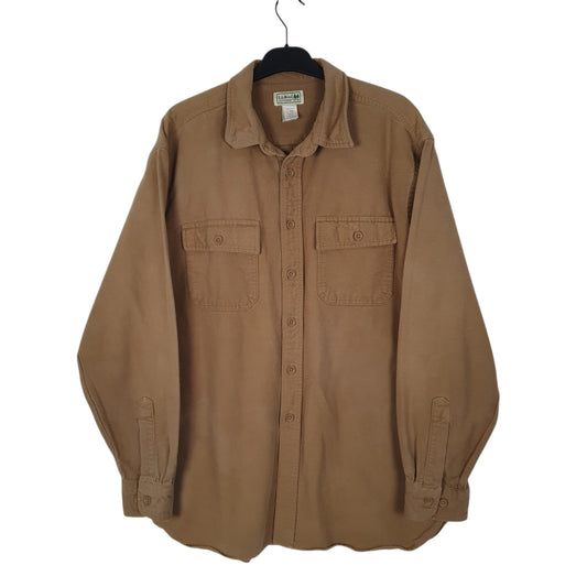 Mens Beige L.L.Bean Thick Chamois Long Sleeve Shirt