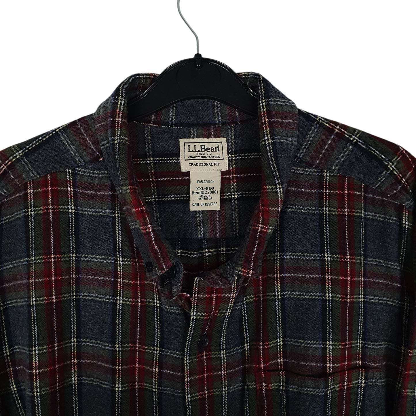 Mens Grey L.L.Bean Thick Flannel Plaid  Shirt