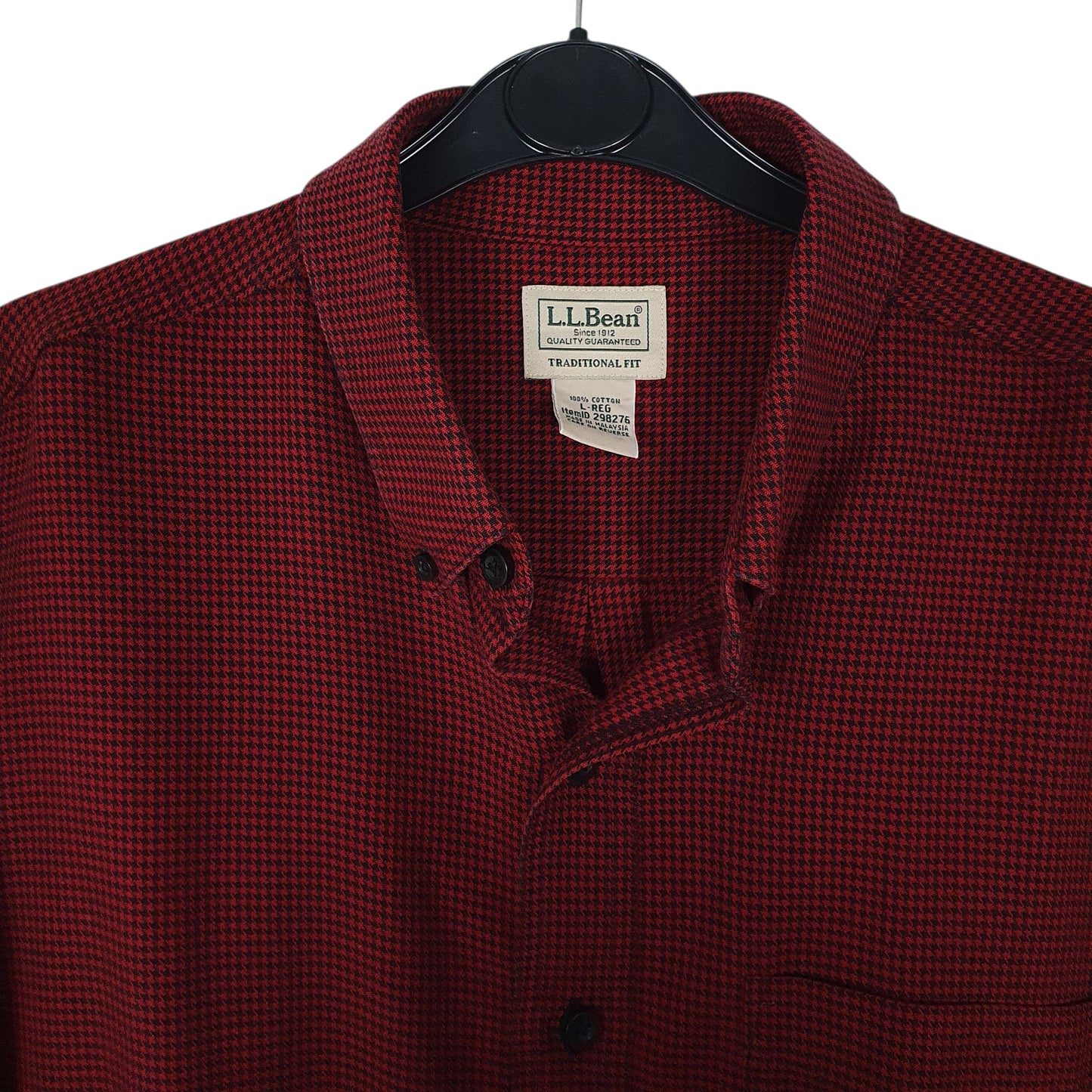Mens Red L.L.Bean Flannel Houndstooth  Shirt