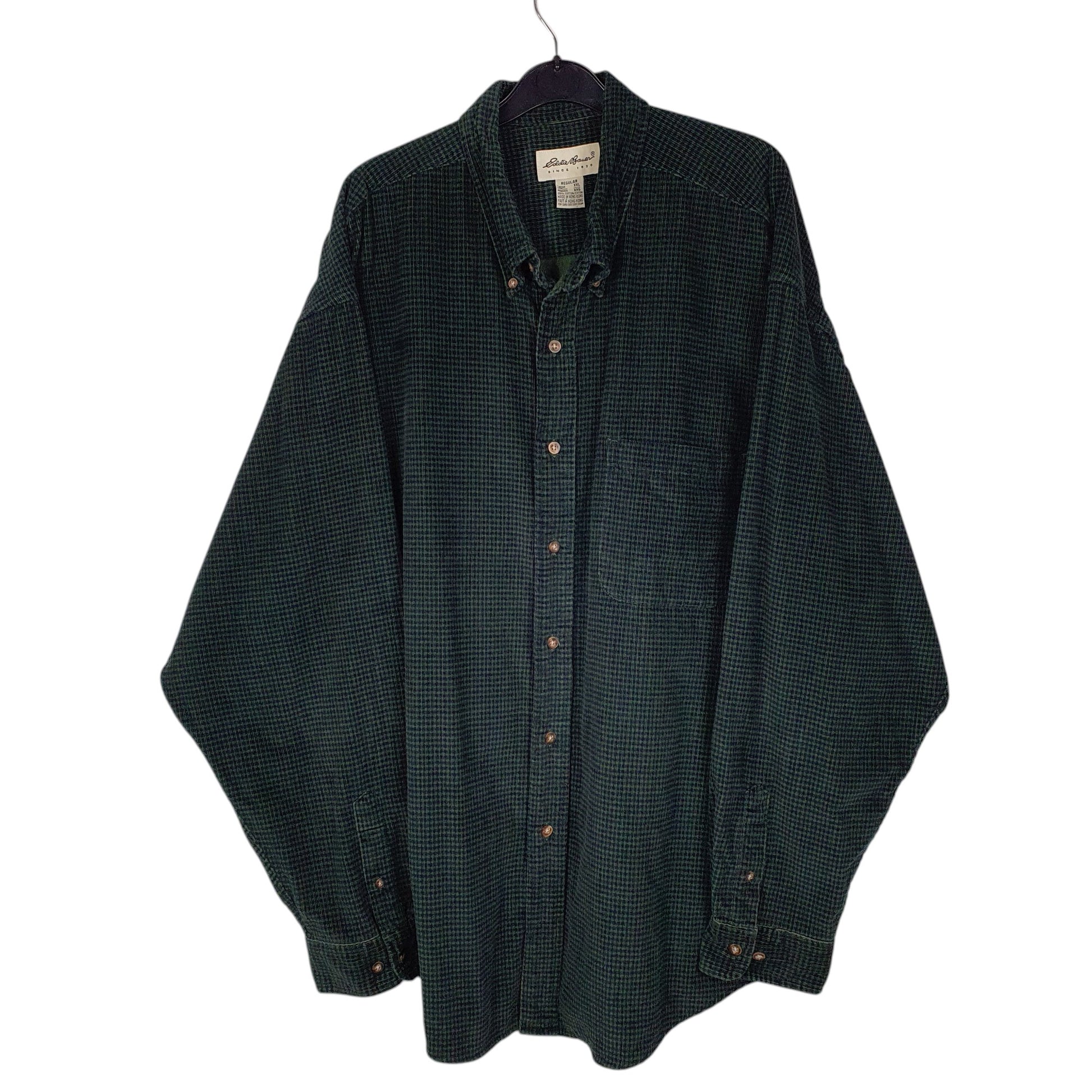 Mens Green Eddie Bauer Houndstooth Corduroy Long Sleeve Shirt