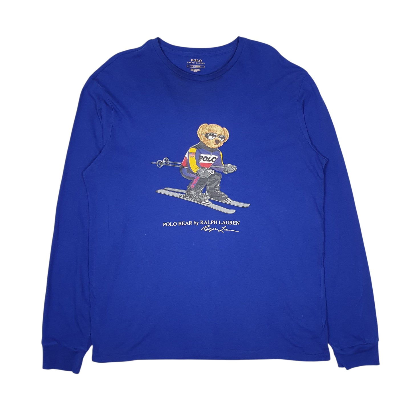Mens Blue Polo Ralph Lauren Polo Bear Skiing Long Sleeve T Shirt