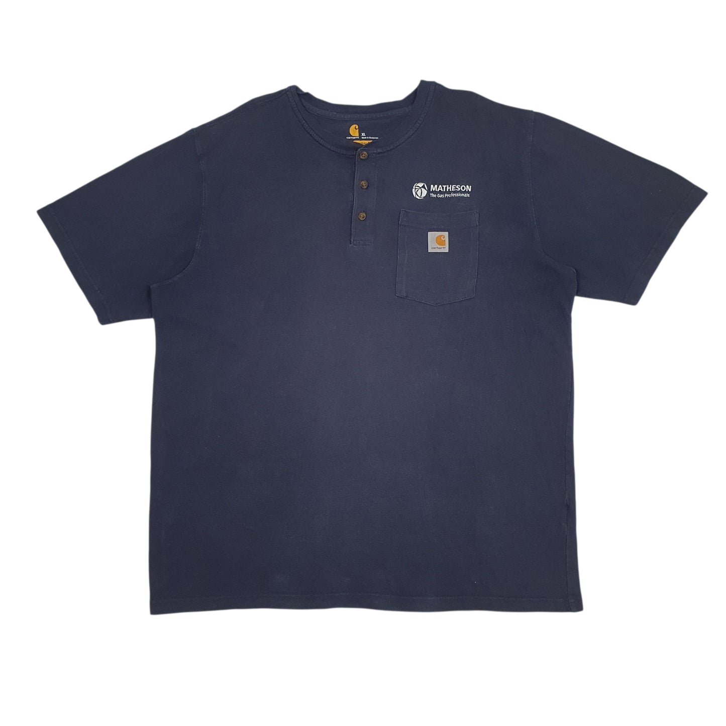 Mens Navy Carhartt Henley Short Sleeve T Shirt