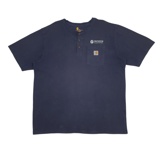 Mens Navy Carhartt Henley Short Sleeve T Shirt