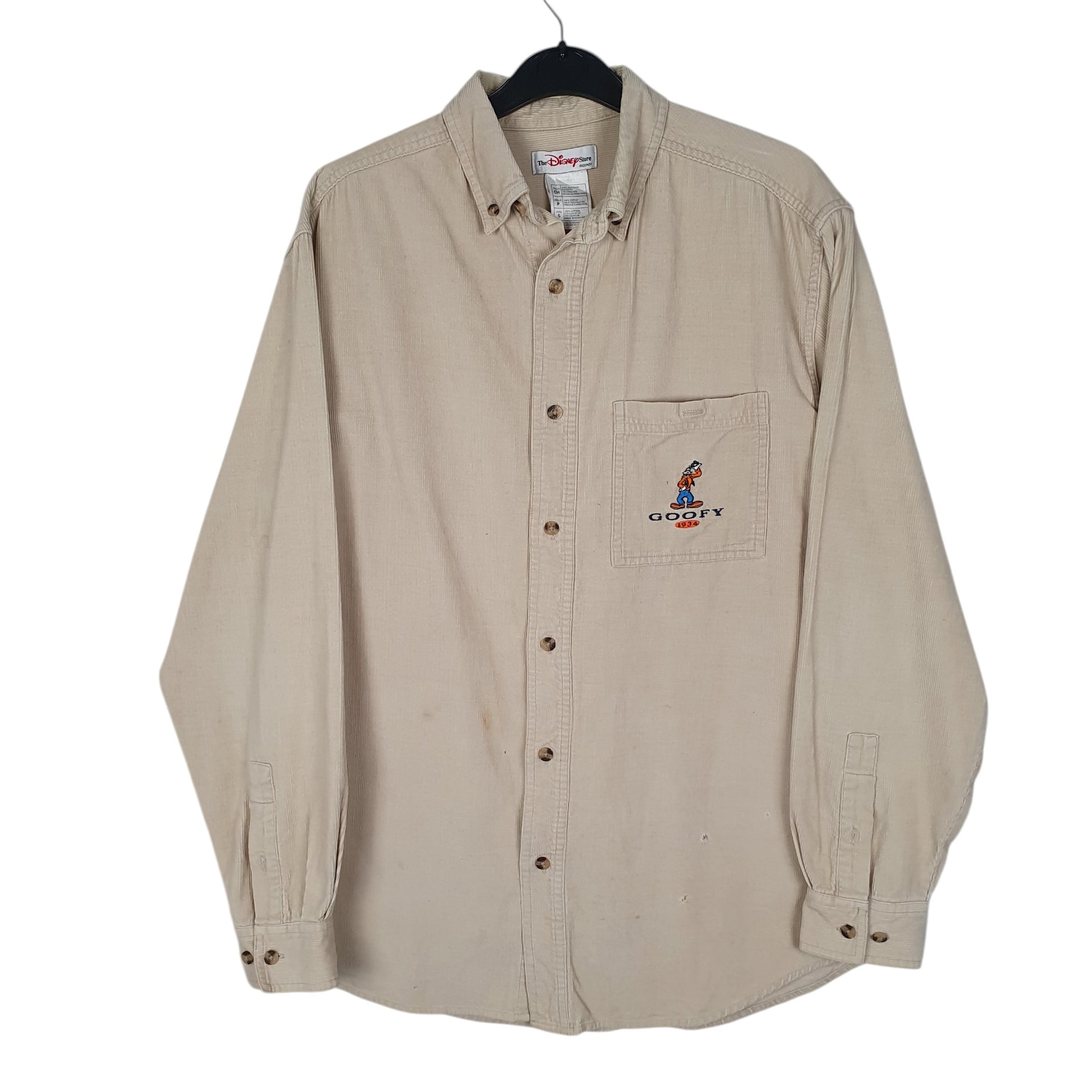Mens Cream Disney Corduroy Goofy Long Sleeve Shirt