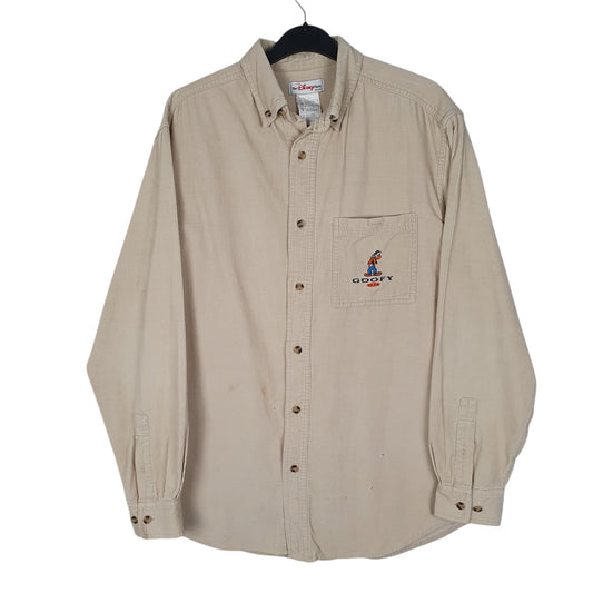 Mens Cream Disney Corduroy Goofy Long Sleeve Shirt