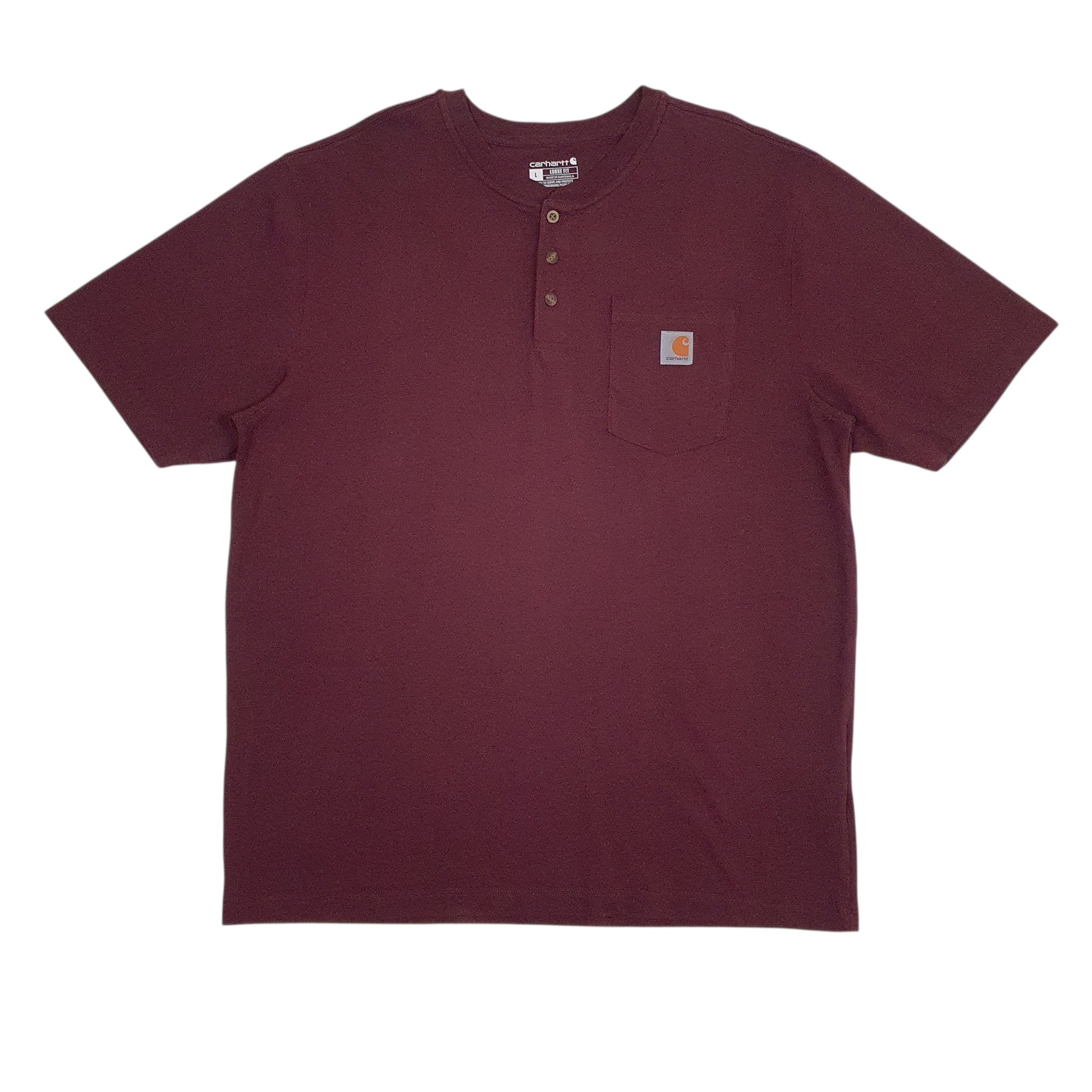 Mens Burgundy Carhartt Henley Short Sleeve T Shirt