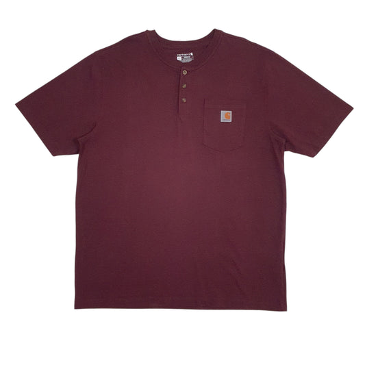 Mens Burgundy Carhartt Henley Short Sleeve T Shirt