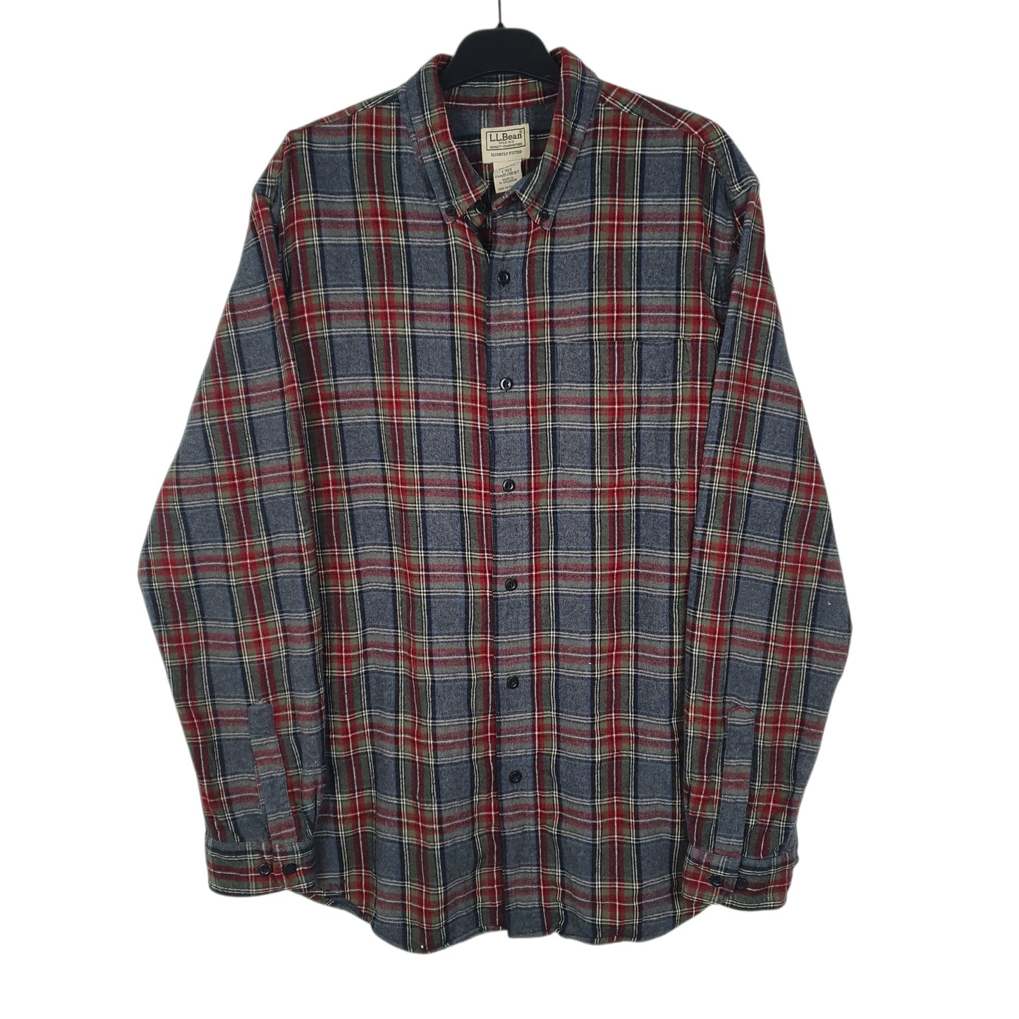 Mens Grey L.L.Bean Thick Flannel Plaid Long Sleeve Shirt