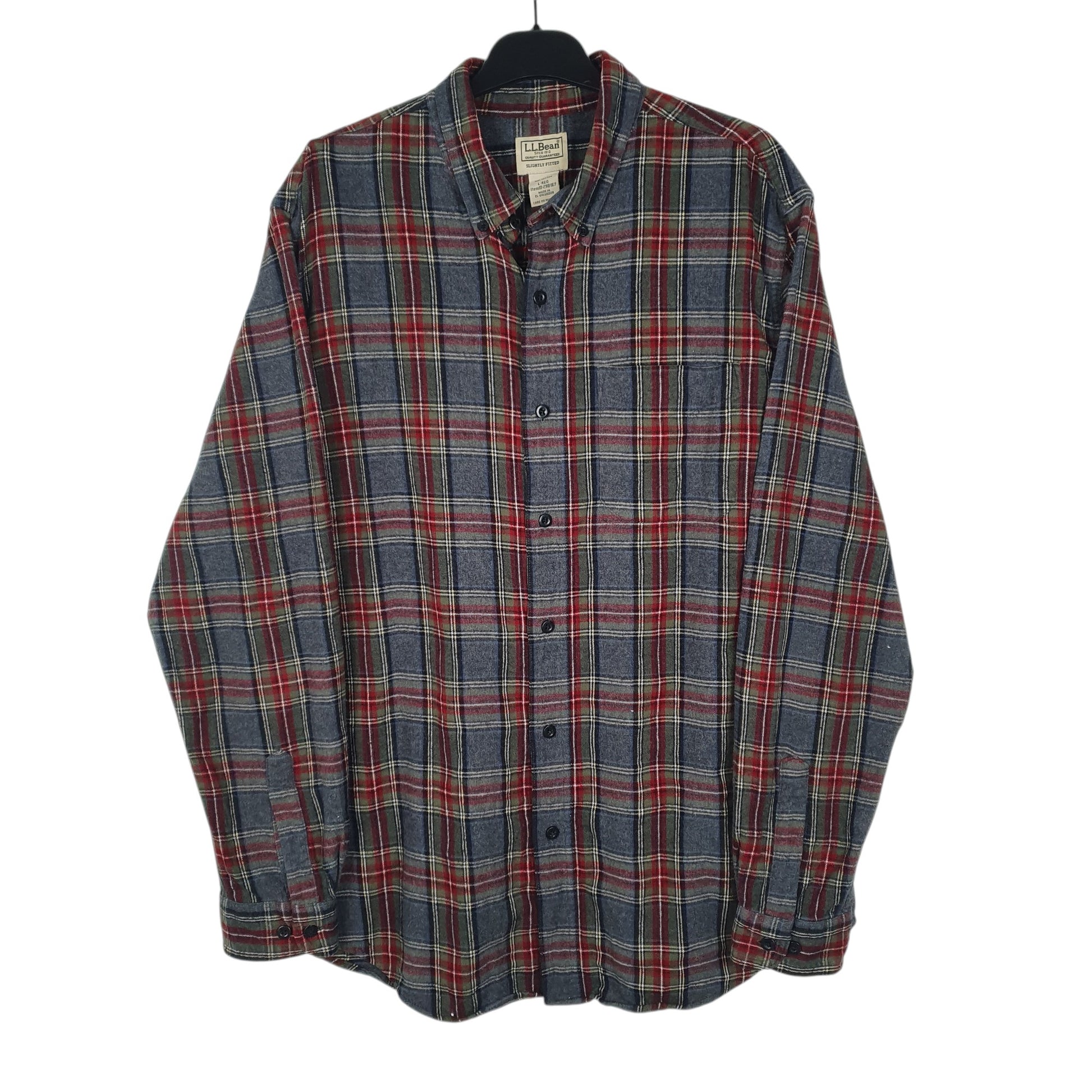 Mens Grey L.L.Bean Thick Flannel Plaid Long Sleeve Shirt
