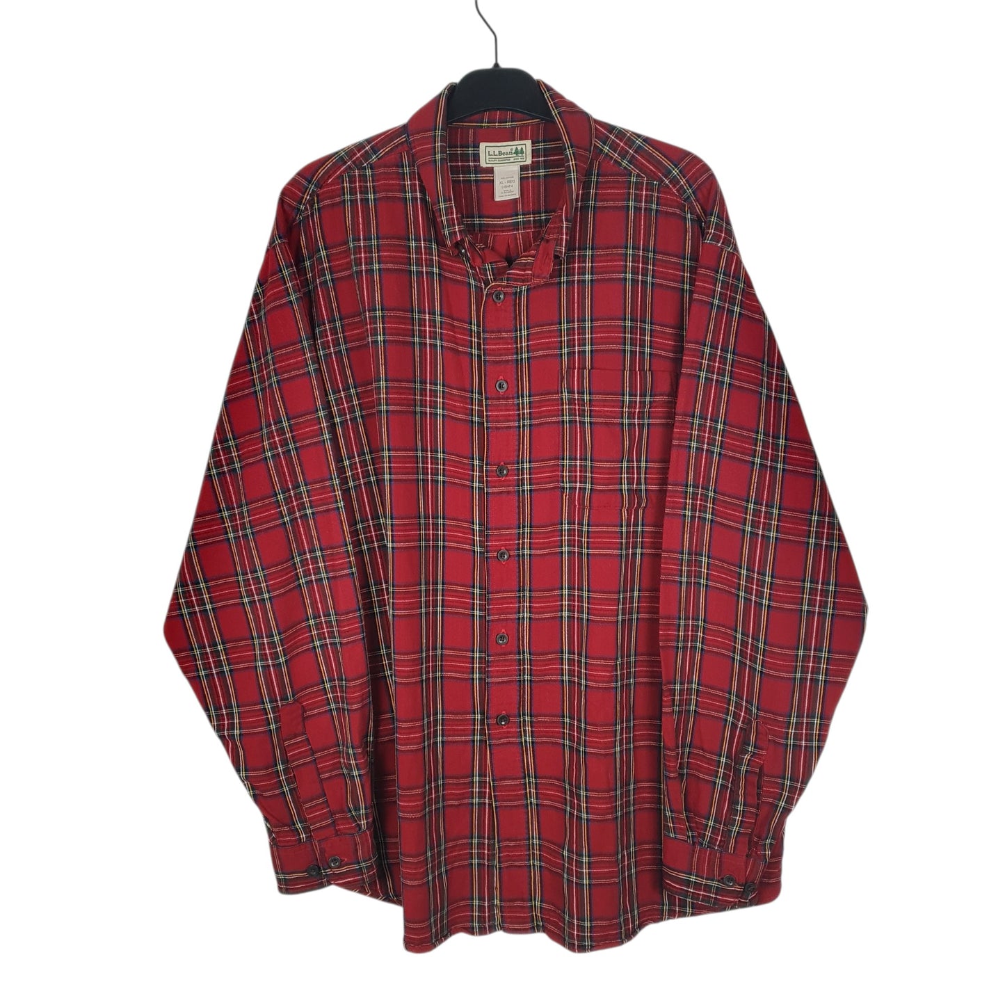 Mens Red L.L.Bean Thick Flannel Plaid Long Sleeve Shirt