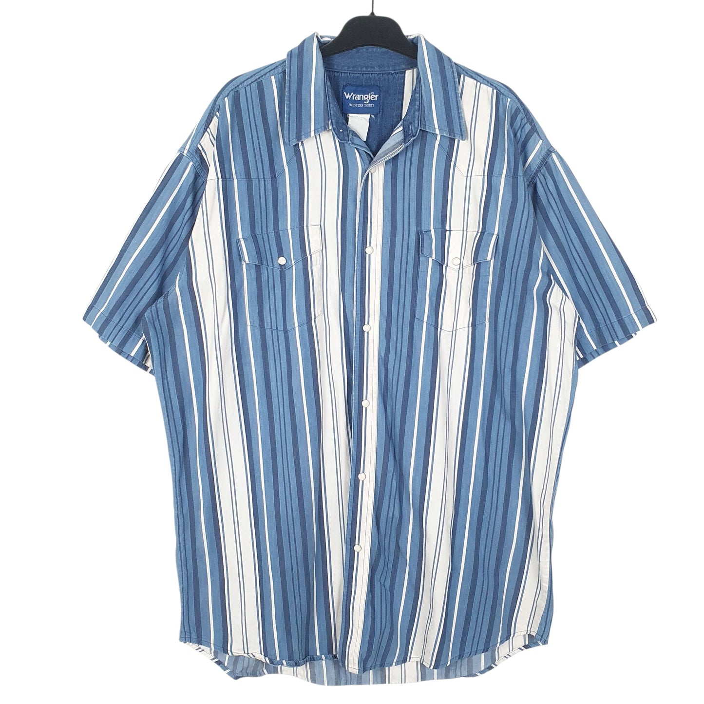 Mens Blue Wrangler Vintage Peal Snap Western Short Sleeve Shirt