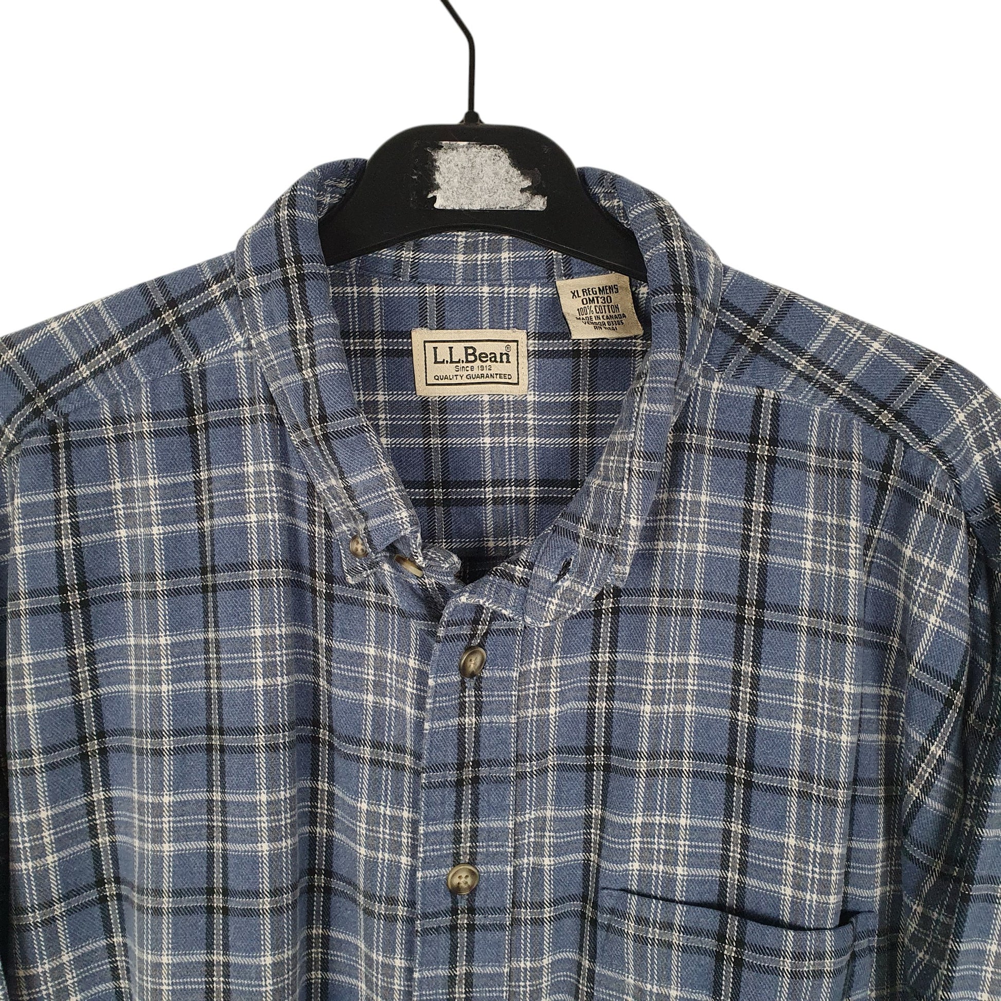 Mens Blue L.L.Bean Thick Flannel Plaid  Shirt