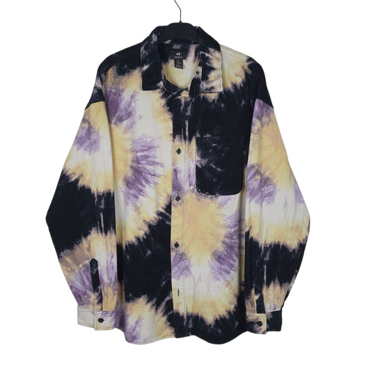 Mens Black H&M Corduroy Tie Dye Long Sleeve Shirt