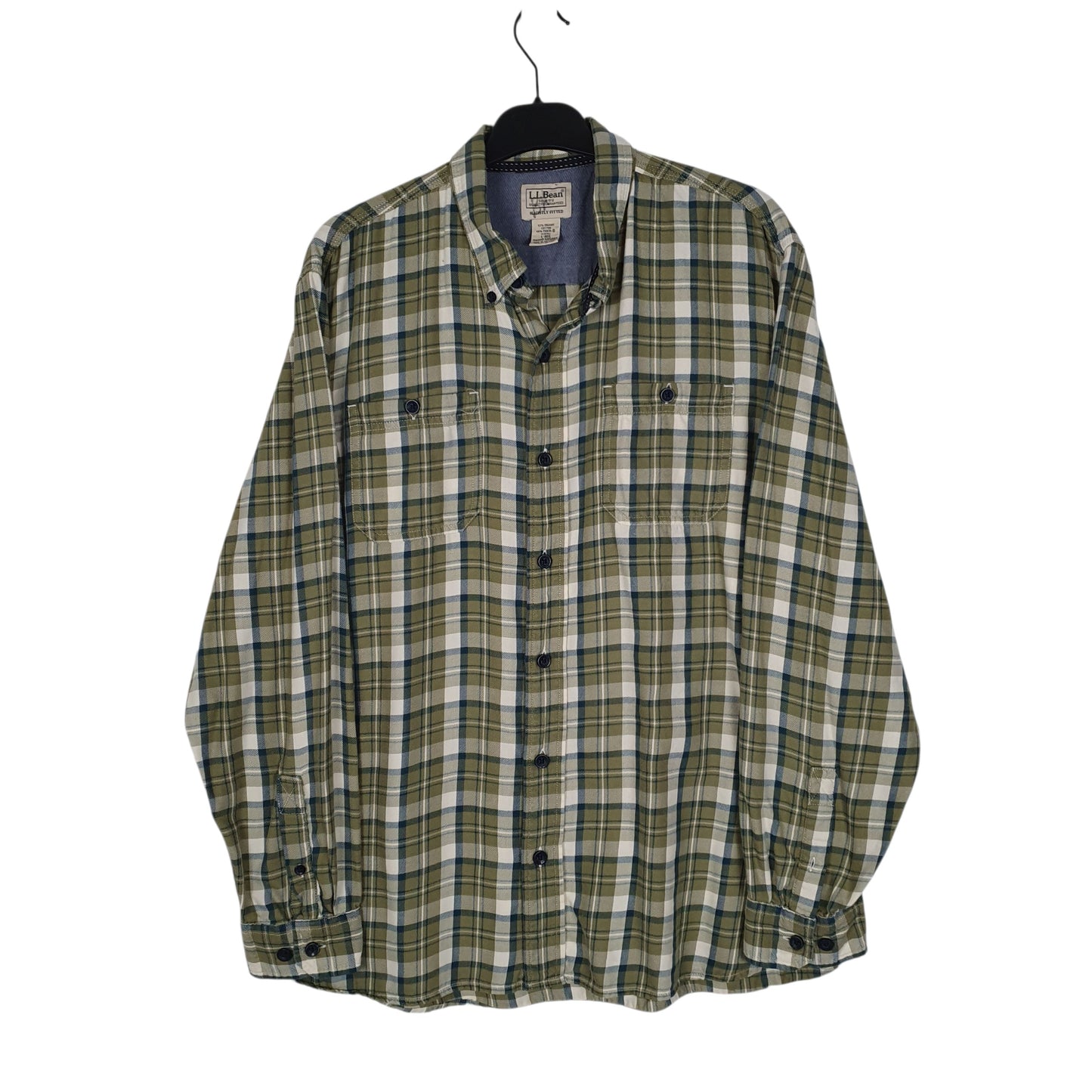 Mens Green L.L.Bean Thick Flannel Long Sleeve Shirt