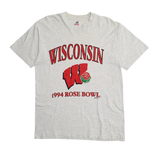 Mens Grey Fruit of the Loom Single Stitch Vintage 90s Wisconsin Rose Bowl 94 Short Sleeve T Shirt