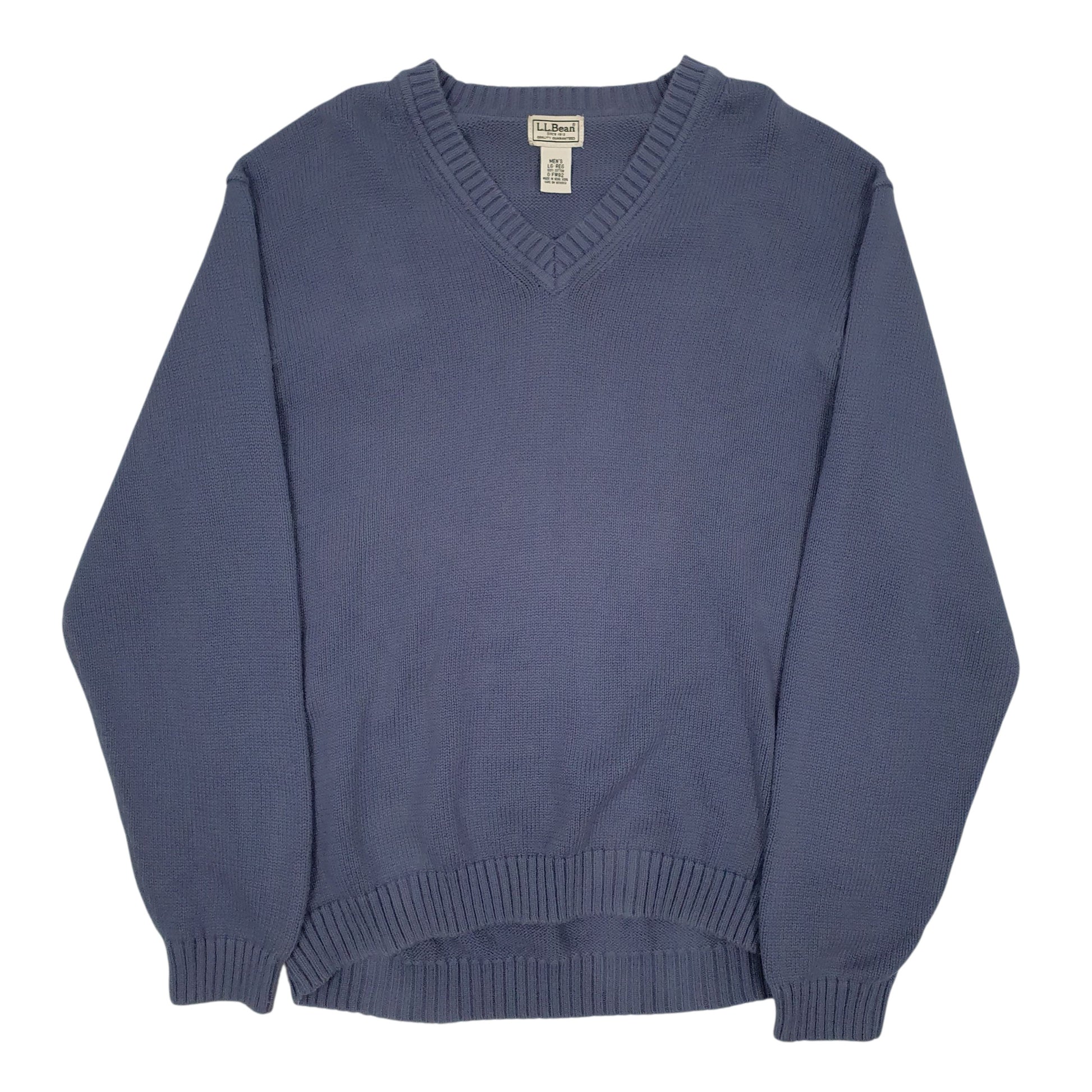Mens Blue LL Bean Vintage V Neck Jumper