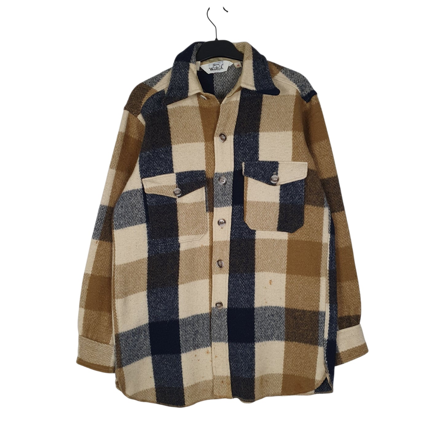 Mens Beige Woolrich Thick Shacket Jacket Vintage 1980s Long Sleeve Shirt