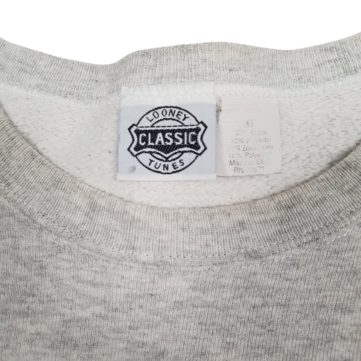 Mens Grey Looney Tunes Vintage 90s Made In USA Crewneck Jumper