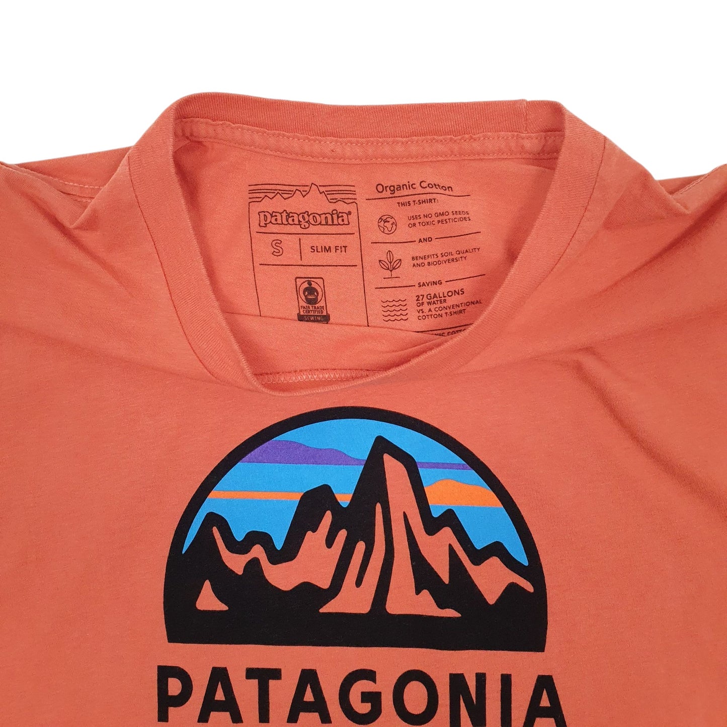 Mens Orange Patagonia Spellout Slim Fit  T Shirt