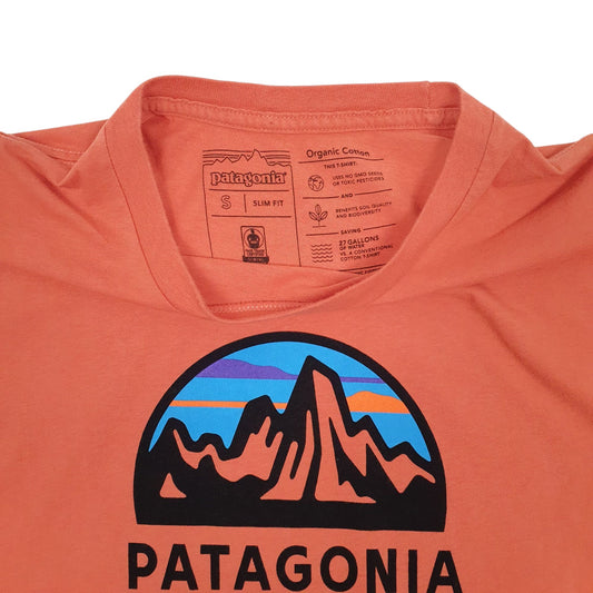 Mens Orange Patagonia Spellout Slim Fit  T Shirt