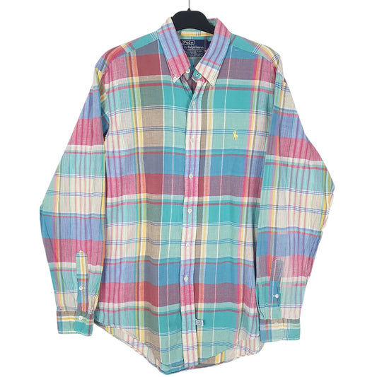 Mens Green Ralph Lauren Vintage 90s Madras Long Sleeve Shirt