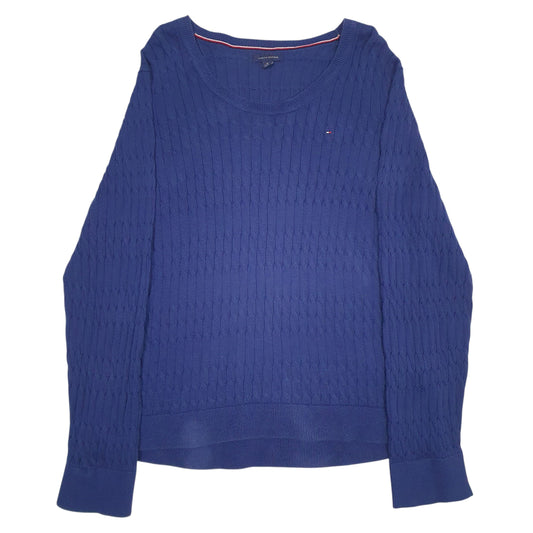 Womens Blue Tommy Hilfiger Cable Knit Knitwear Crewneck Jumper