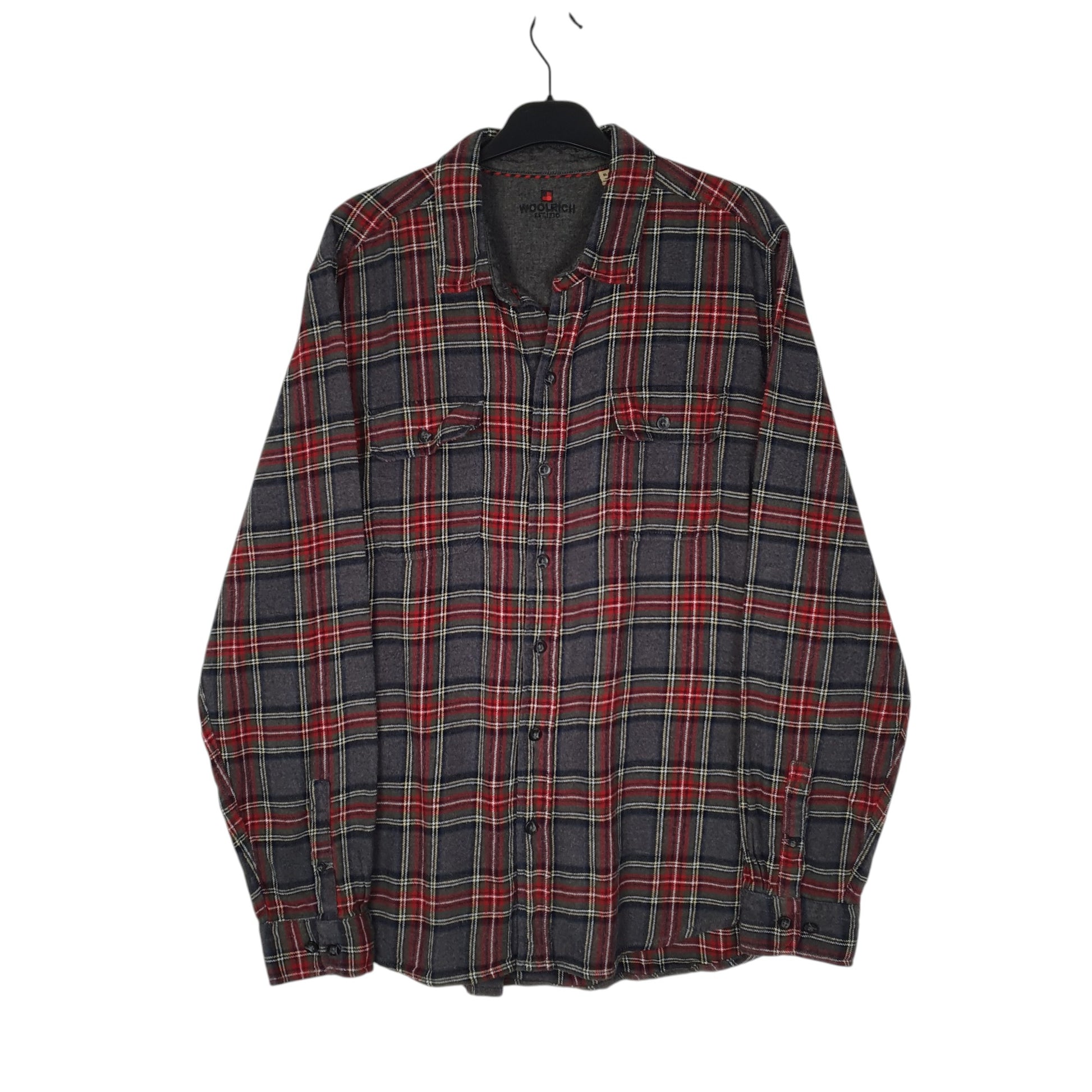 Mens Grey Woolrich Thick Flannel Long Sleeve Shirt