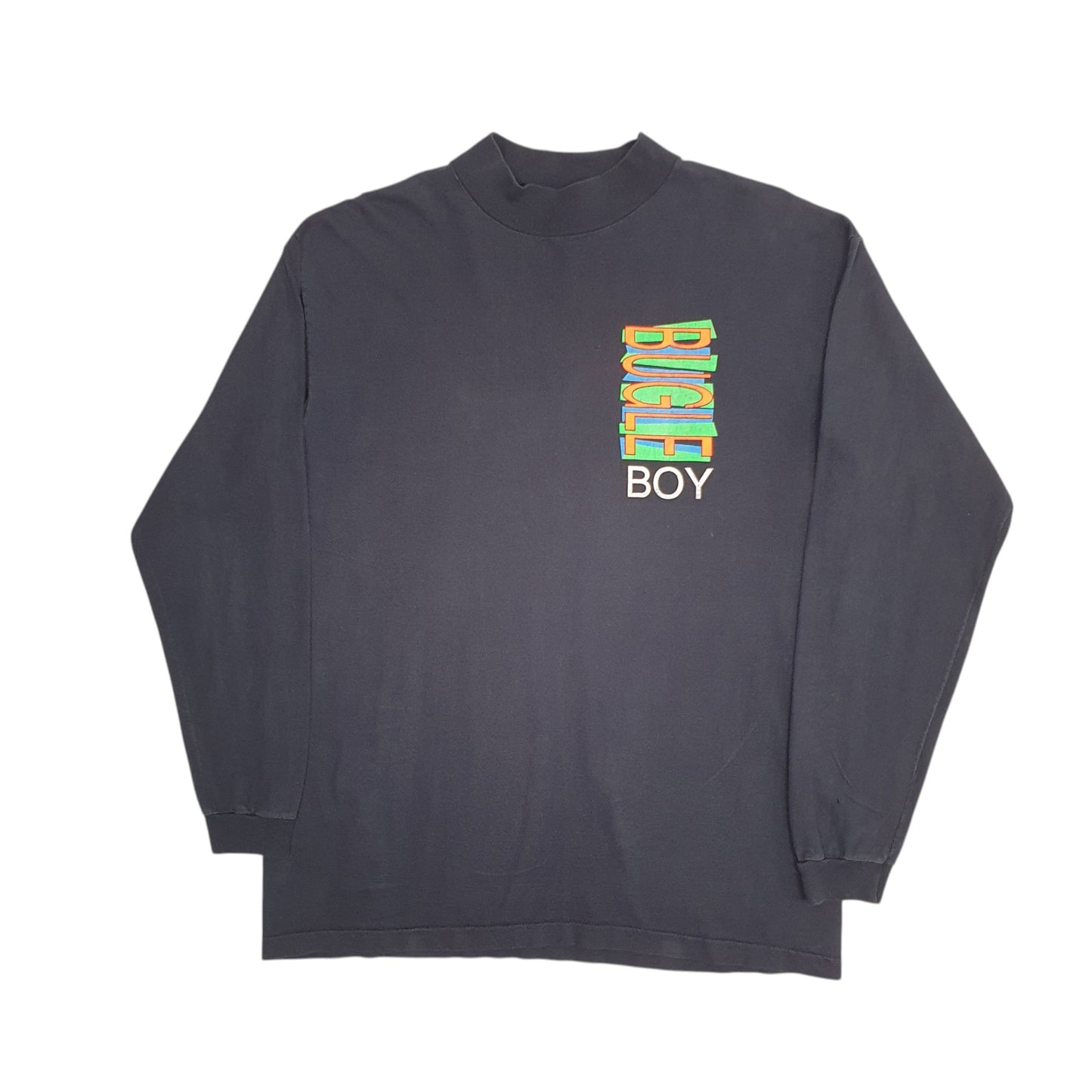Mens Black Bugle Boy Vintage 90s Made In USA Long Sleeve T Shirt