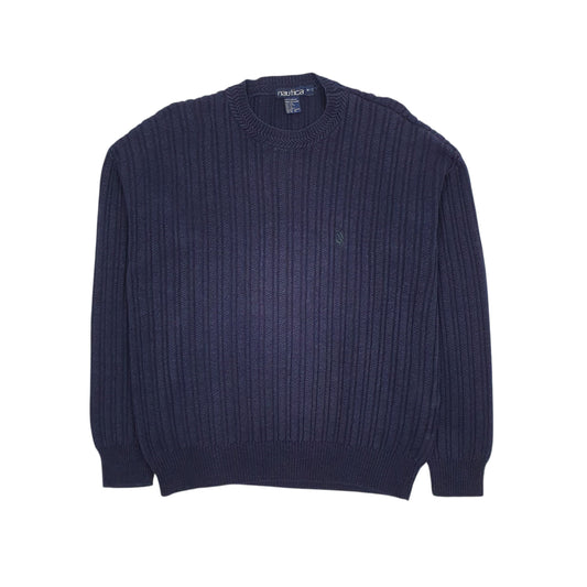 Mens Navy Nautica Vintage 90s Cable Knit Crewneck Jumper