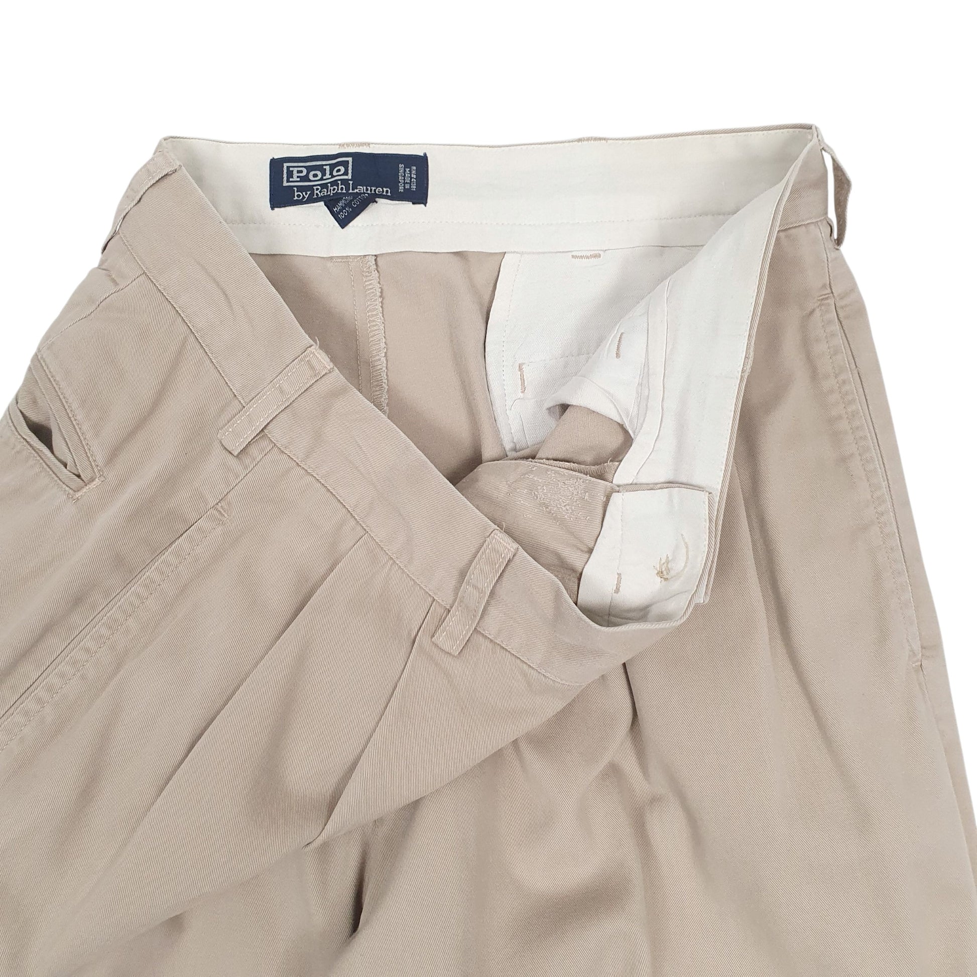Mens Beige Polo Ralph Lauren Hammond Pant Pleated 90s  Trousers