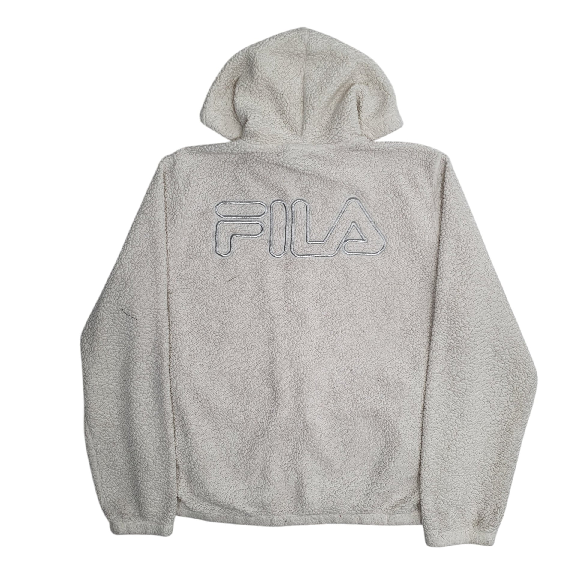 Mens White Fila Hoodie Sherpa Full Zip Jumper