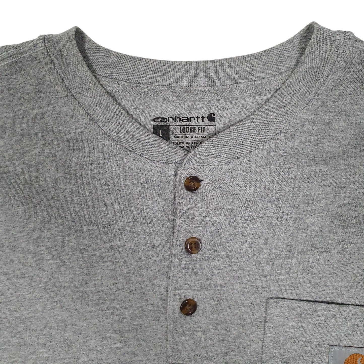 Mens Grey Carhartt Henley Crewneck T Shirt