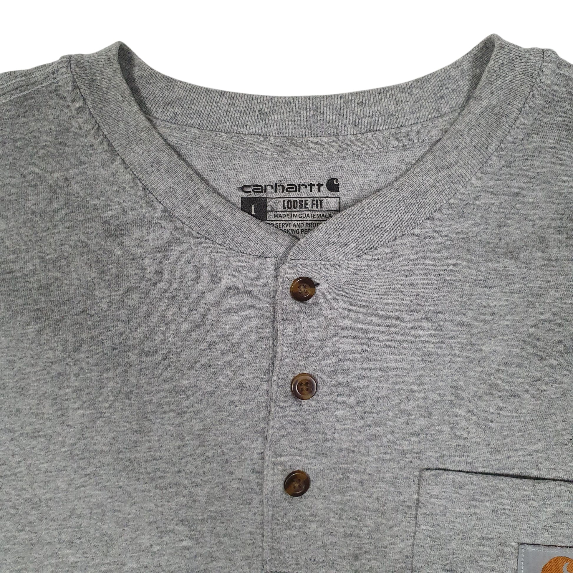 Mens Grey Carhartt Henley Crewneck T Shirt