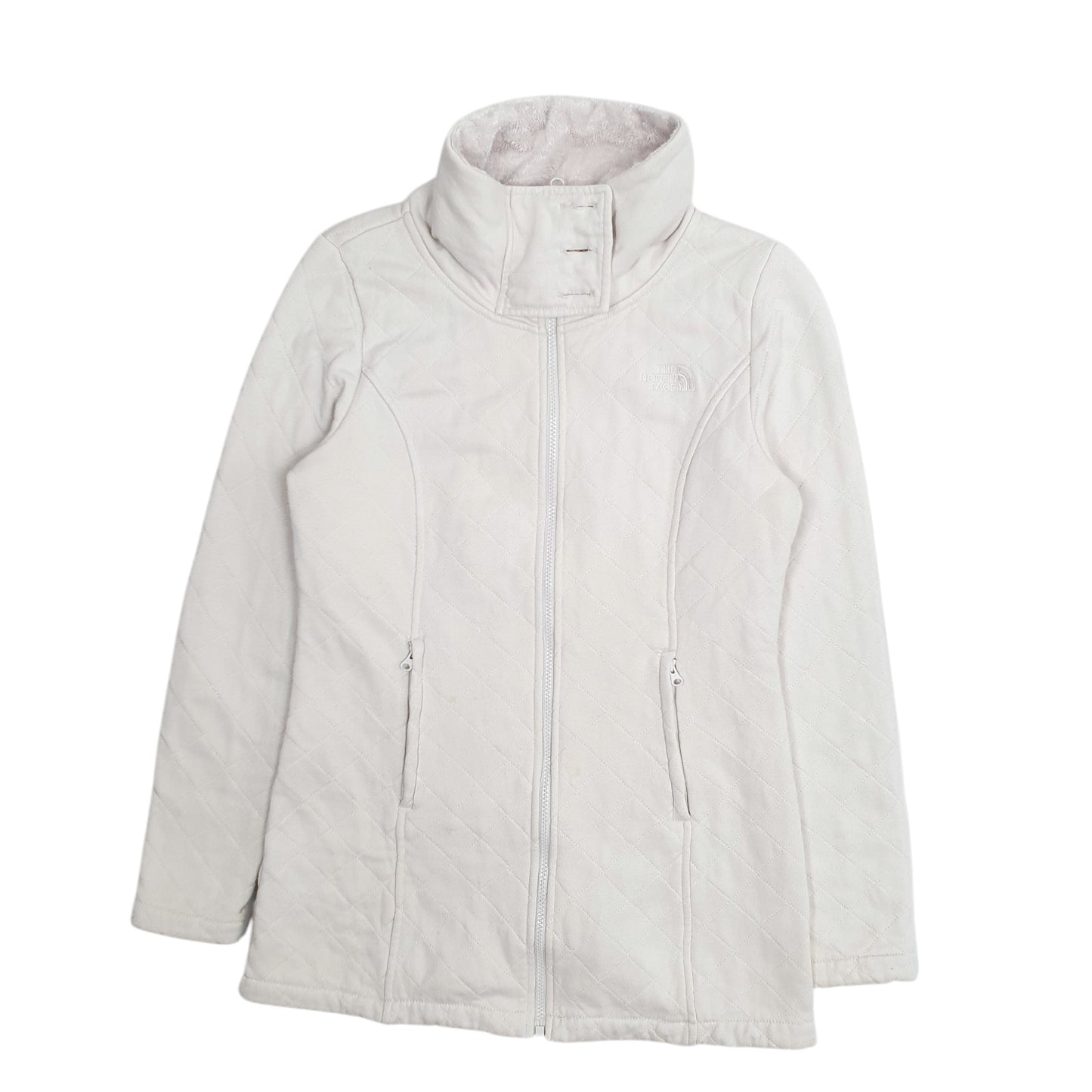Womens White The North Face Quilted Trench Fleece Full Zip Jumper