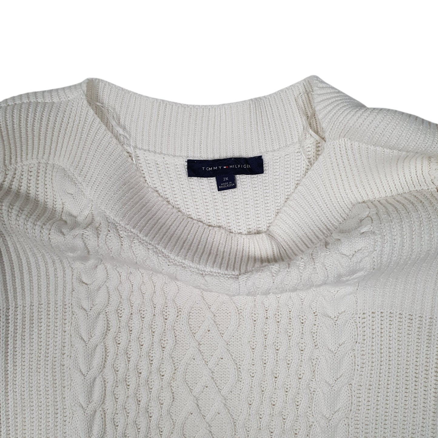 Womens White Tommy Hilfiger Cable Knit Crewneck Jumper