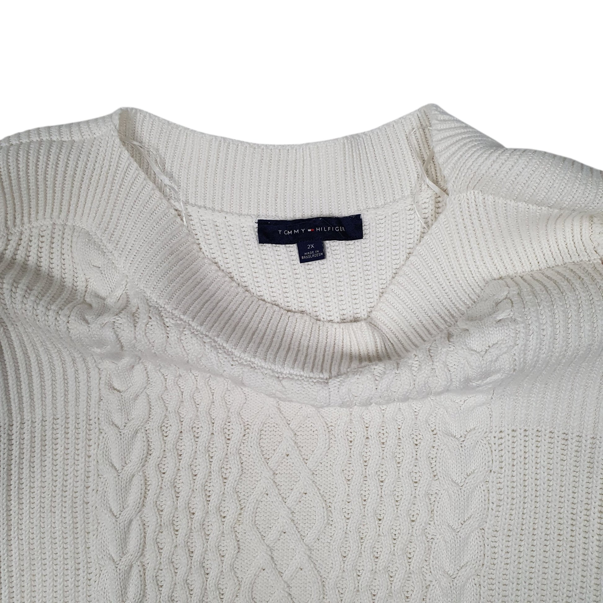 Womens White Tommy Hilfiger Cable Knit Crewneck Jumper