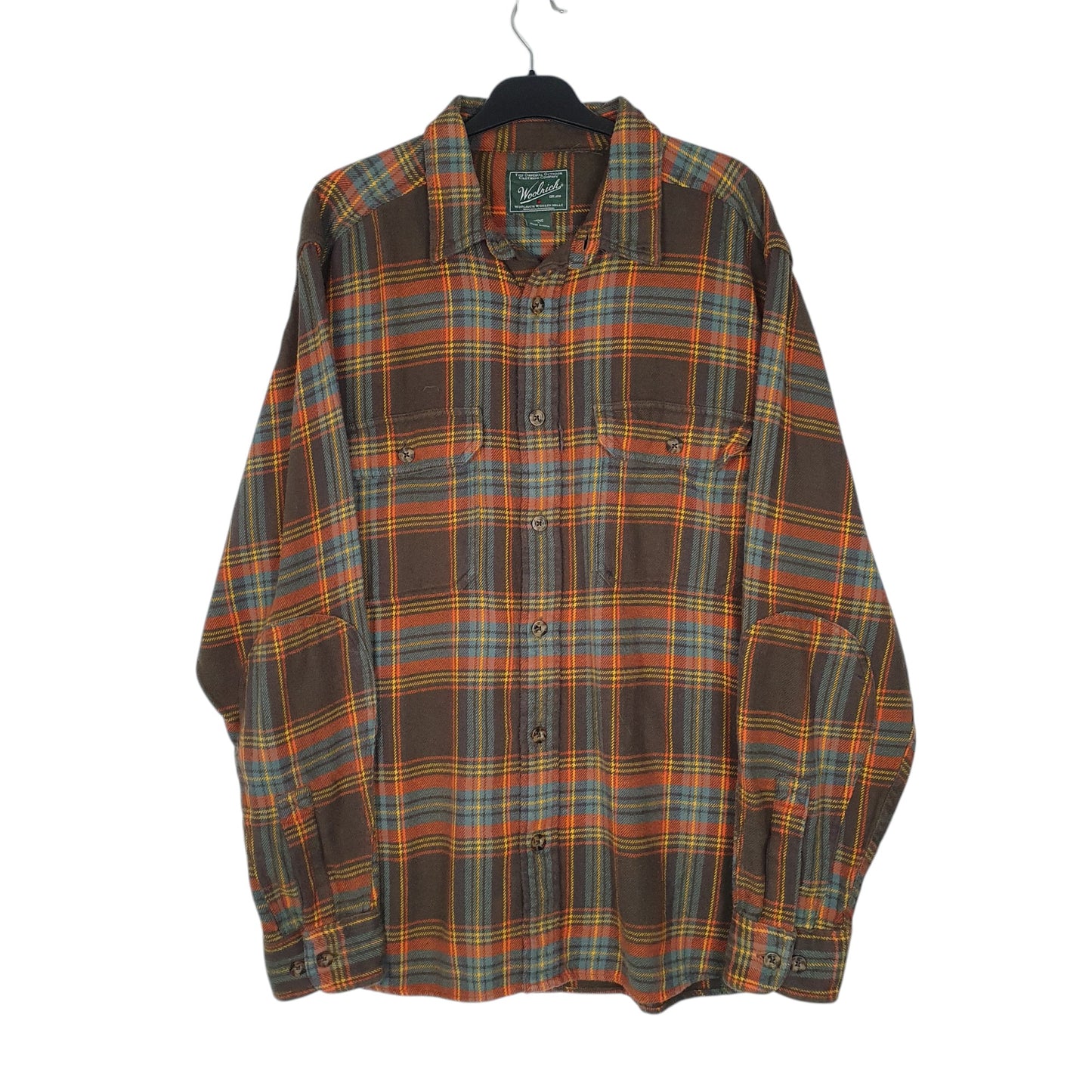 Mens Green Woolrich Thick Flannel Plaid Long Sleeve Shirt
