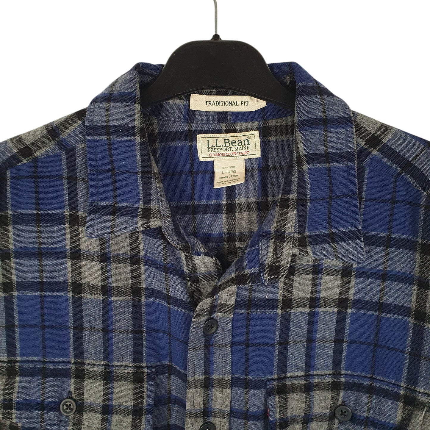 Mens Blue L.L.Bean Thick Chamois Plaid  Shirt