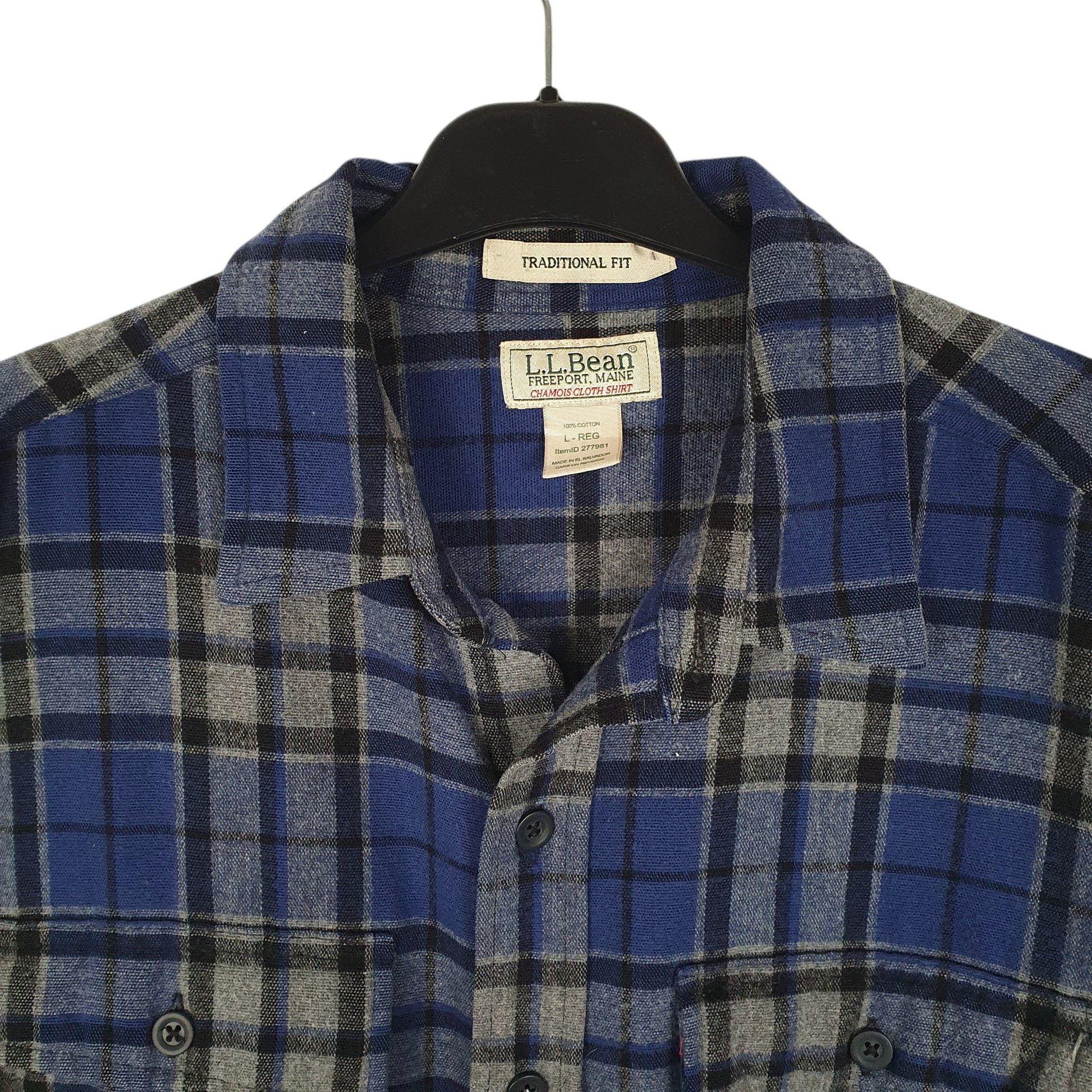 Mens Blue L.L.Bean Thick Chamois Plaid  Shirt