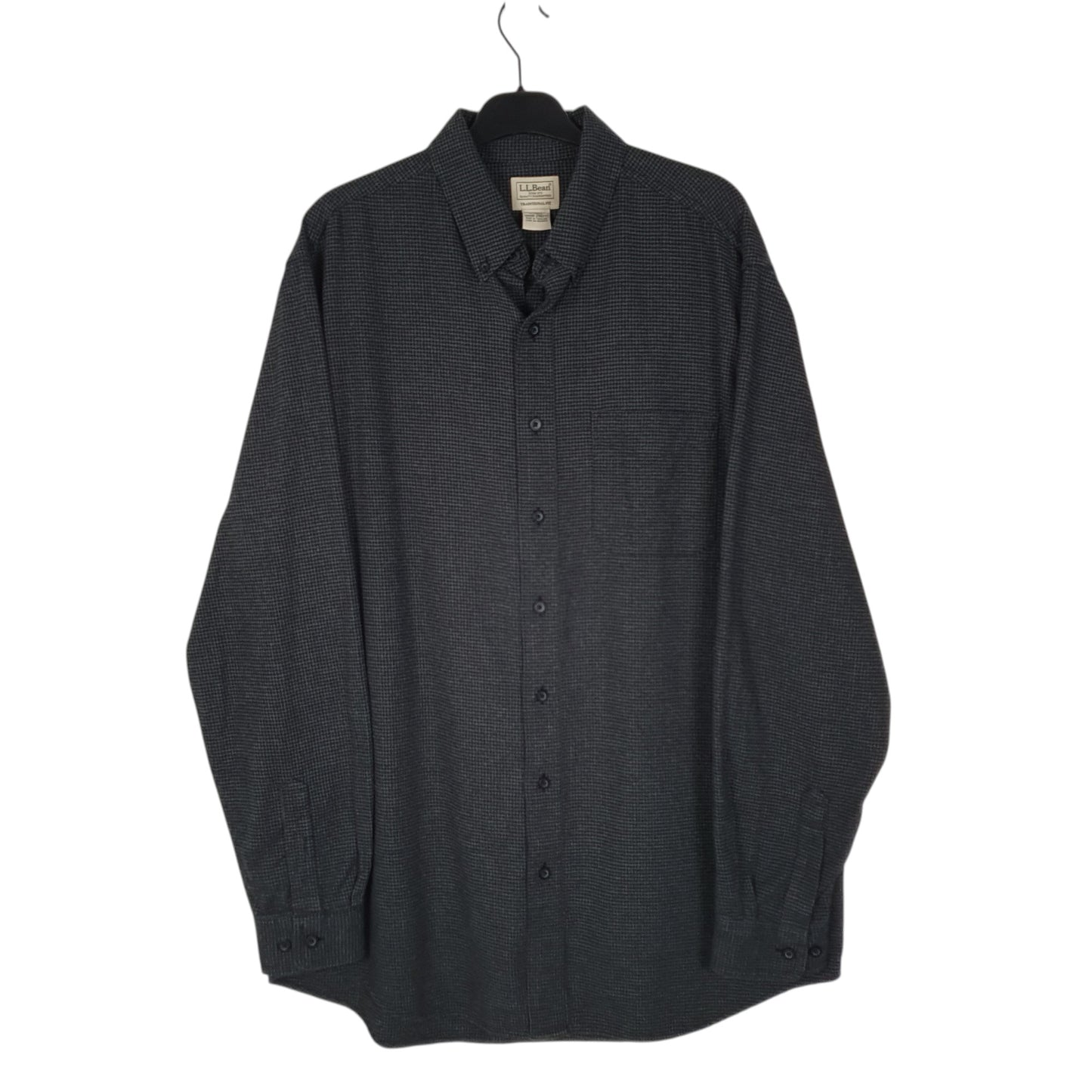 Mens Grey L.L.Bean Thick Flannel Houndstooth Long Sleeve Shirt