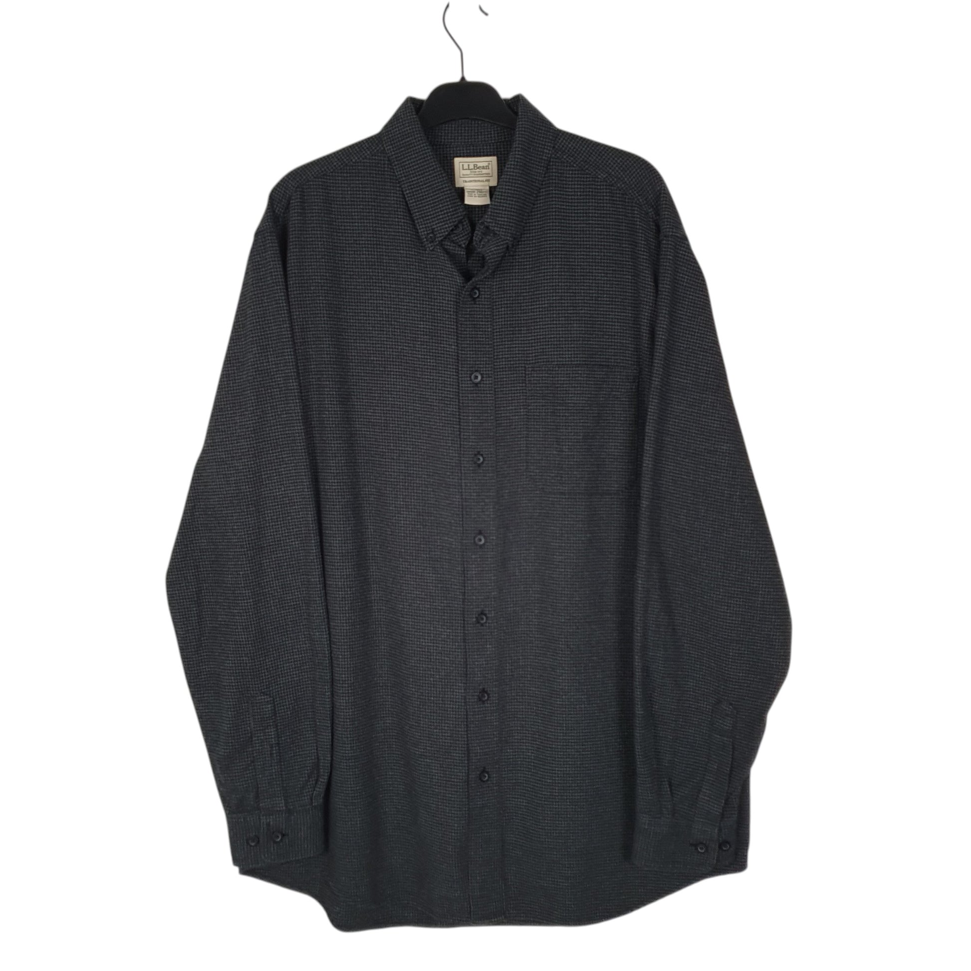Mens Grey L.L.Bean Thick Flannel Houndstooth Long Sleeve Shirt